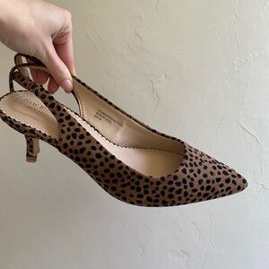 Women’s Brown Leopard Print Pointed Toe Slingback Kitten Heel